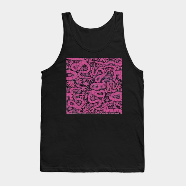 Snake block print pink Tank Top by Kimmygowland